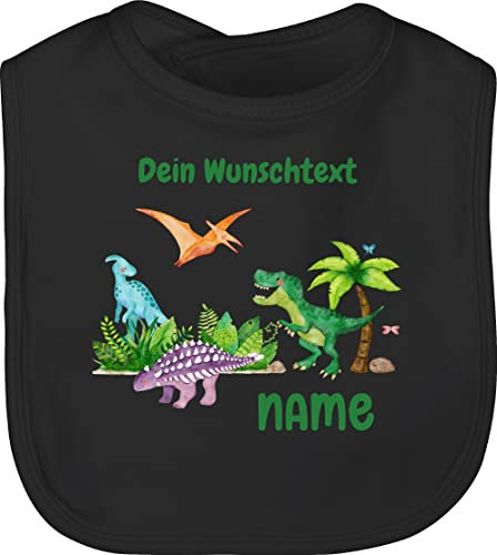 Baby Lätzchen - Tiere - Dino Dinos Dinosaurier - Unisize - Schwarz - baby-geschenke personalisierte geschenke trex latz babysachen tier name babylatz babygeschenke tieren kita für