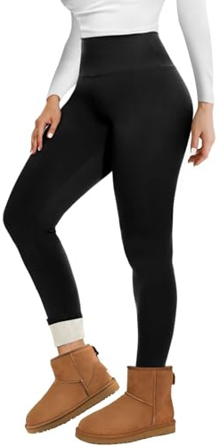 TNNZEET Fleece Lined Leggings Women UK High Waisted Thermal Pants Womens in Winter(Black,M)