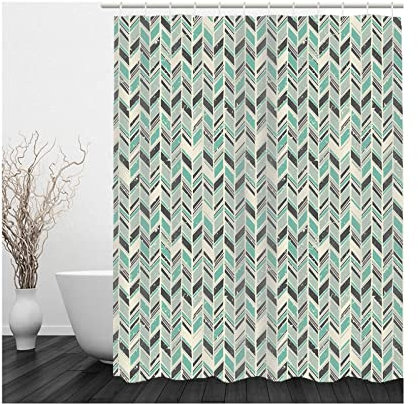 Whoiy Duschvorhang 180X180 Stoff, Duschrollo Um Die Ecke Polyester Duschvorhänge Streifen Blau Grau für Outdoor Hotel