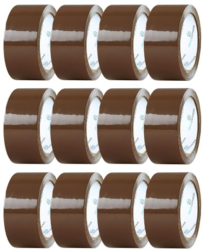 DECO EXPRESS Ruban Adhésif d'Emballage Multipack, Ruban de Paquet Silencieux, Ruban Résistant pour Cartons Déménagement Colis et Industrie (Brun 12 Rouleaux)