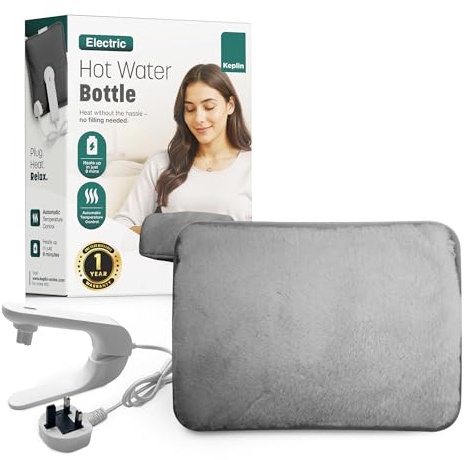 KEPLIN Rechargeable Electric Hot Water Bottle Soft & Cosy Bed, Hand & Body Warmer - Fast Heating, Auto-Shut Off Function, Over-Heat Protection & No Refill Heat Pad - 1 Year Warranty (Grey)