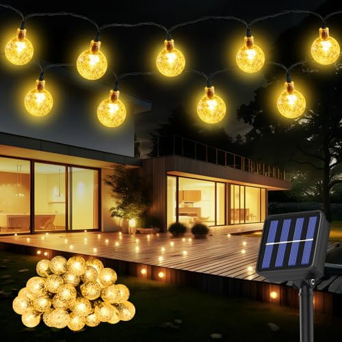 Suright Luci Solari Da Giardino,8m 30 LED Lampade Solari Da Giardino,8 Modalità IP65 Impermeabile Catena Luminosa Esterno Solare Per Decorare Giardini,Balconi, Festival, Matrimoni, Feste Bianco Caldo