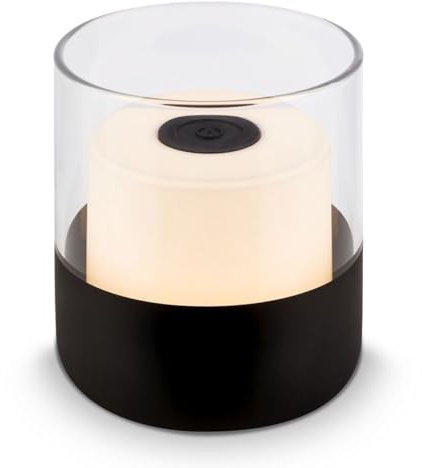 BRILONER – Mini LED Tischlampe Kabellos mit Glas, Dimmbare Nachttischlampe Touch, Schreibtischlampe, Leselampe, Tischleuchte Outdoor & Indoor, Camping Lampe, Warmweißes Licht, 9x10 cm, schwarz