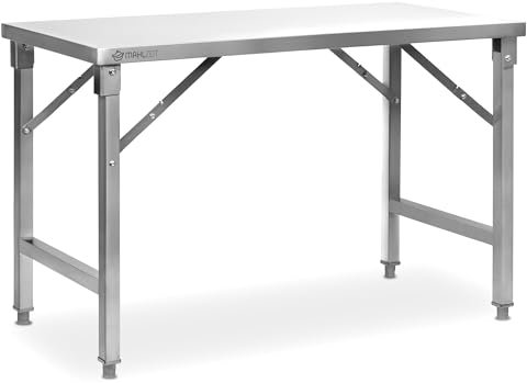 Tavolo in acciaio inox di Mahlzeit 120 x 60 x 80 cm | Tavolo da lavoro, tavolo da cucina, tavolo di preparazione | tavolo pieghevole per catering, tavolo di servizio | Tavolo per cucina e gastronomia