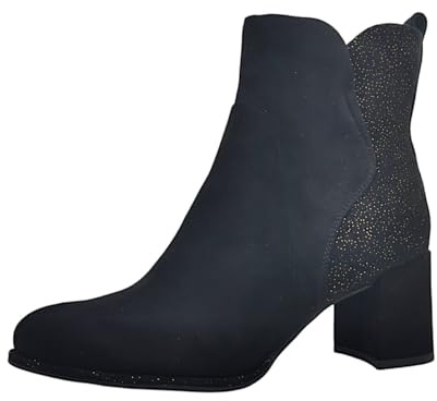 MARCO TOZZI Damen Stiefeletten mit Absatz Spitz mit Reißverschluss, Schwarz (Black/Gold), 36 EU