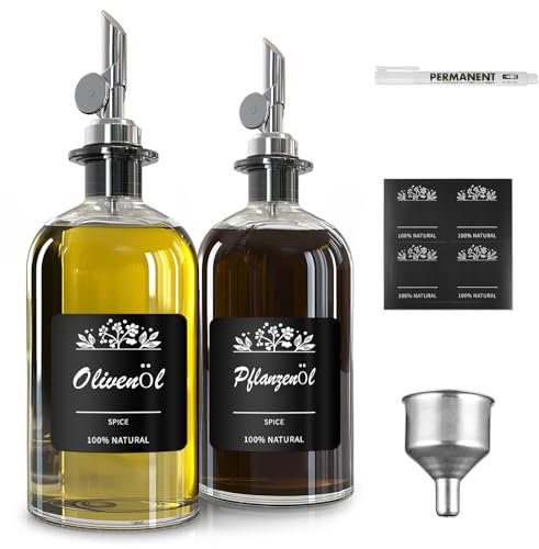 Ölflasche Mit AusgießEr 350ml, 2X Essig Und öLflaschen Set Mit Trichter, Lebensmittelgeeignete öL Und Essigspender, Ölspender, Behälter Kann Öl und Essig Gewürz Mundwasser Halten(2pcs)