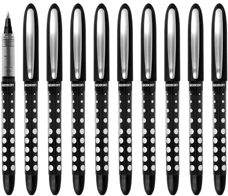Westcott PULSAR Tintenroller Schwarz 10 Stück | Vorteilspack Rollerball Pen schwarze Tinte | präzise 0,5 mm Strichstärke, transp. Füllstandsanzeige, Kapillartechnologie, ergonom. Griff | E-730624 00