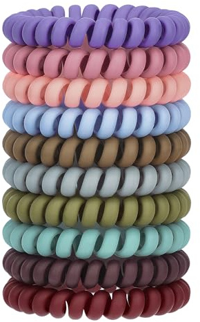 JessLab Espiral Corbatas en Pelo, 10 Pcs sin Rastro Cintas de Cordón Telefónico sin Daños, Plástico Porta Cola de Cabello para Mujeres y Niñas, Colores Surtidos (#33)