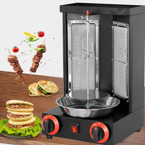 DPLWJPP Grill Machine Gas Vertical Doner Kebab Machine,Smokeless/Electric Bbq Kebab Grill Machine,Countertop Rotisserie Grill,For Kitchen Restaurant Dinner Camping,A-Black
