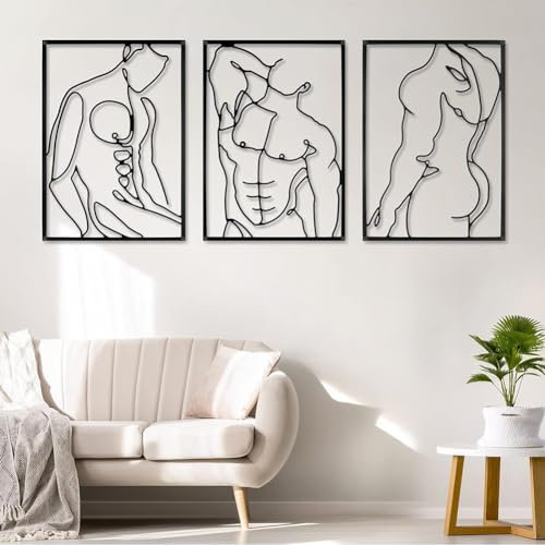 AUHOAZ 3 Stück Moderne Wanddeko Metall, Schwarzem Wanddekoration Aus Metall,Minimalistische Wandkunst Abstrakte Männer Hausdeko, Moderne Abstrakte Männer Körperdekoration Für Wohnzimmer