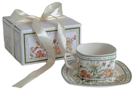 CAPIJIONG Set di tazze da caffè in ceramica da 300 ml, con piattino quadrato vintage in ceramica e piattino (quadrato)