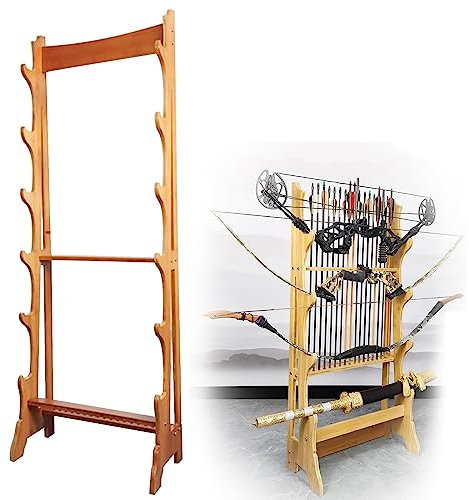 Schwerthalter, Schwertständer, 4/5/6/8-lagiger Katana-Aufhänger, bodenstehender Waffenständer - Vertikaler Kampfsport-Schwertständer aus Holz, Angelrutenhalter zur Unterstützung aller Schwerter