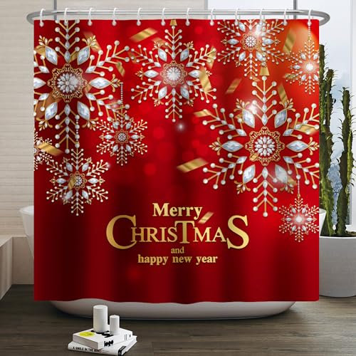 Duschvorhang Weihnachten Gold Rot Duschvorhang Stoff Polyester Badevorhang Shower Curtains Antischimmel Duschvorhang Wasserdicht Duschvorhänge Duschvorhang 240x200 mit 12 Duschvorhangringen