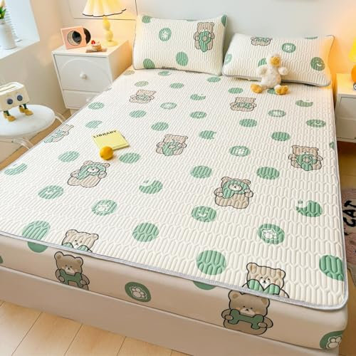 FOREPOTY Rundum Gummizug,Sommer Coole Latex-Bettwäsche, Matratzenschoner Mit Cartoon-Aufdruck Für Kinderzimmer, Bettbezug Für Kinderzimmer, Bär, 180 * 200 cm (1 Stück)