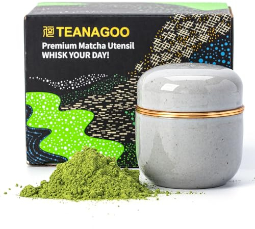 TEANAGOO Keramische Teedose für Japanischen Matcha Grünen Tee Pulver, X2, Dunkelgrau, Versiegelte Keramik Dose, Color Box Verpackung