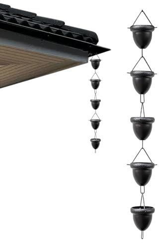 Kirdume Regenfängerkette, Regenkette für den Garten | Regenrinnenkette - Gartenregenkette, rostbeständige plattierte Gartendekoration, inklusive 8 Eichelregen für Fallrohre