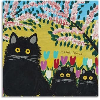 Maud Lewis Poster mit drei schwarzen Katzen, Gemälde auf Leinwand, Wandkunst, Poster, Rollbild, Druck, Wanddekoration, Heimposter, 20 Stück