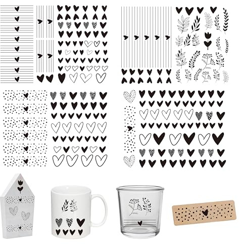FloraVigo Rub On Sticker ca.A5 19x14cm-Spruch Deko zum Geburtstag, Keraflott, Hochzeit, Zuhause, Wischfolie für Möbel, Glas, Holz, Fotoalbum, DIY Deko, Aufkleberästhetik(4PCS) (Love)