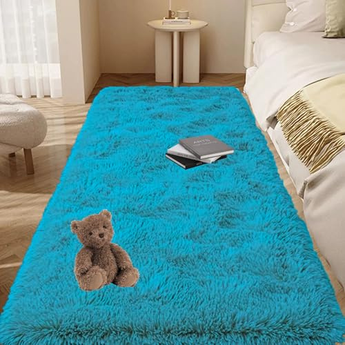 GOUTUI Alfombra Salon Pelo Largo Lavables 70 x 200 cm Lavables y Antideslizante Alfombra Antideslizante Muy Suave No Se Desprenden para Habitación Infantil Dormitorio, Azul
