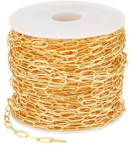 SUNNYCLUE 32.81 Fuß Büroklammer Kettenglieder Goldene Büroklammer Kette Aus Messing 3mm Breit Schmuck Oval Gelötet Gezogen Längliche Kabelrollengliederketten Zur Schmuckherstellung Halsketten Armbände
