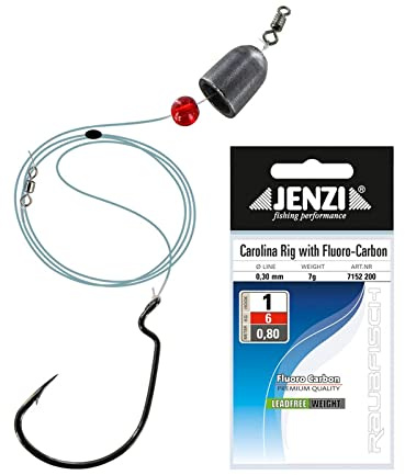 Jenzi Carolina Rig Fluorocarbon mit Offset Haken und Bullet