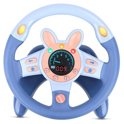 KalaDuck Lenkrad Kinder Auto Rücksitz, Fahrsimulator Kinder mit Musik Spiel, Lichtern und Vibrieren, Bildung Rollenspiel 360°Lenkrad Spielzeug für Jungen Mädchen ab 3 6 8 Jahre (Blau)