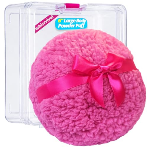 whisrvival 6 Large Body Powder Puff and Container,Rose Pink