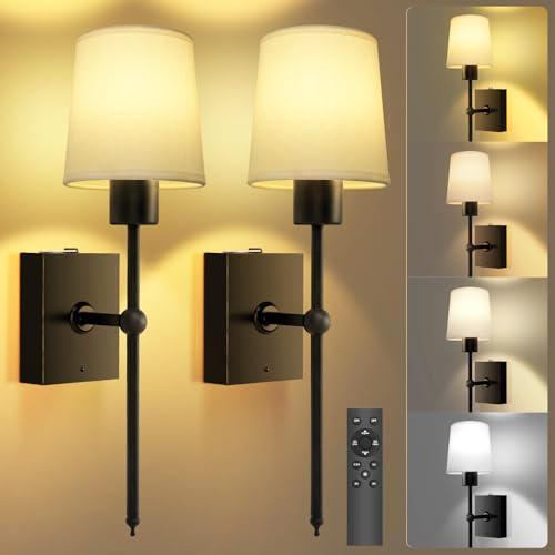Toowell 2 Stück LED Wandlampe Akku Innen,Wandleuchte Akku mit Fernbedienung, Batteriebetrieben Wandlampe Ohne Stromanschluss,Kabellose Wandleuchte mit Batterie für Wohnzimmer Treppe Schlafzimmer