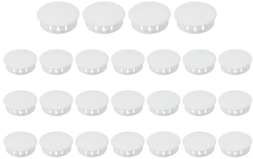 PATIKIL 35mm/1-3/8 Plastic Hole Plugs, 25 Pcs Flush Type Round Plug Snap in Locking Screw Hole Covers Insert End Caps for Furniture Cabinet Kitchen Door Shelves, White