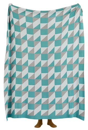 LDZDGD Geometrische Strickdecke - Leichte Moderne Dekodecke für Bett, Sofa, Couch, Minimalistische Wohn- oder Wohnheimdeko(Blue)