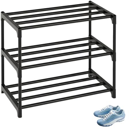 Étagère à chaussures à 3 niveaux, petit organisateur de chaussures étroit, étagère de rangement en métal, économie d'espace, assemblage facile et design solide, étagère à chaussures empilable pour