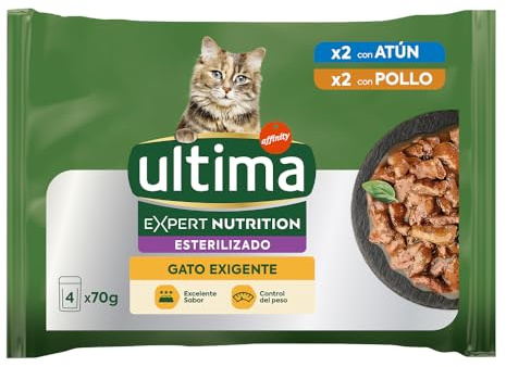 Ultima Expert Nutrition Comida Húmeda para Gatos Esterilizados - Apetito difícil para Gatos exigentes - Caja de 11 x (4x70g)