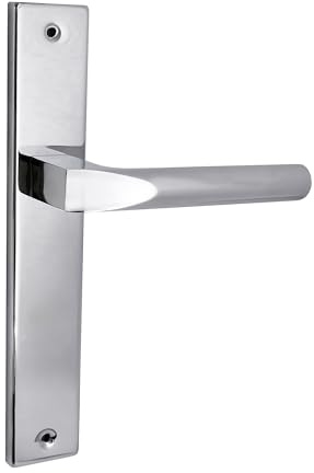 domino Türgriff Blind Drückergarnitur Langschildgarnitur Türklinke für Zimmertür, Bürotür, Kellertür & Innentür L-Form Türbeschläge aus Aluminium glänzendes Chrom Türdrückergarnitur CONO M6