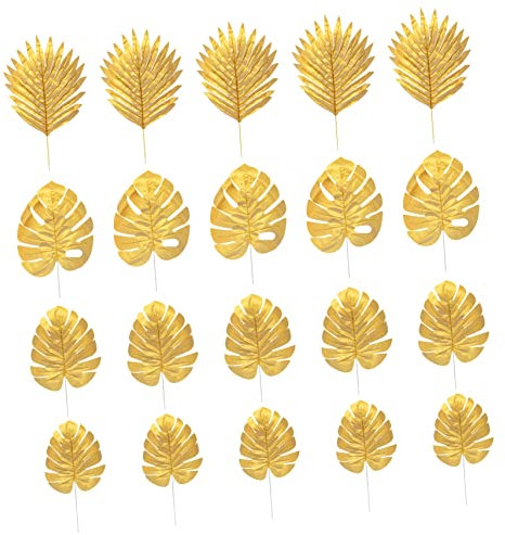 MAGICLULU 1 Set Decorazione Vegetale in Plastica Nozze D'oro Foglie Di Palma Dorate Piante Finte Felci Finte Alto Decorazione Vegetale Artificiale Ornamento Di Foglie Di Simulazione 20 Pezzi