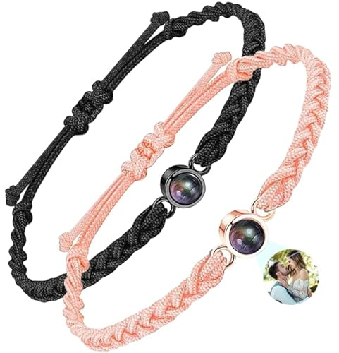 AMAWIN Custom Bracelets with Picture Inside 2 Pack for Women for Man,Circle Photo Bracelet Customized Picture, Women's Identification Bracelets, Memorial Gifts for Loved One (Color: Couple 1.1#)
