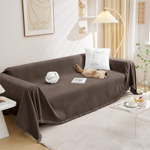 MYSKY HOME Sofabezug 3 Sitzer - Chenille Sofa Überzug L Form Sofaschutz Katze, Sofa Bezug Waschbar Sofa Cover L Shape, Überwurfdecken für Sofa Schutzdecke, 180 x 300cm, Dunkle Schokolade