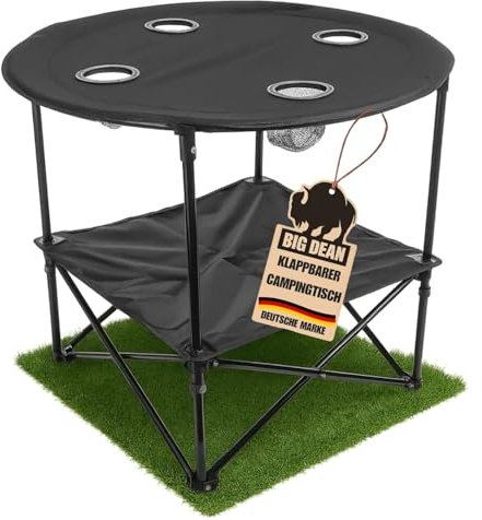 BigDean Campingtisch faltbar 4 Getränkehalter 2fache Ablage Camping Tisch Campingtisch klein inkl. Tragetasche