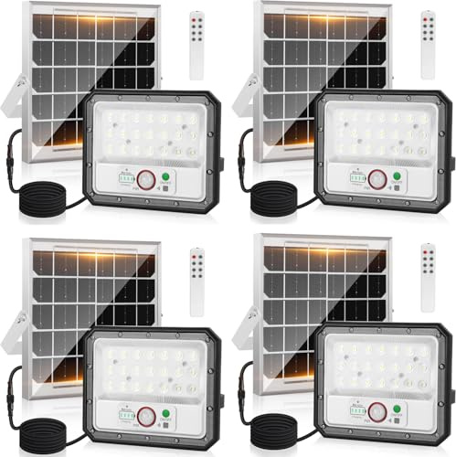 Aigostar-faro led esterno con pannello solare,4 Pezzi,4000mAH,Batteria di Grande Capacità,Faretto Led da Esterno Solare con Sensore di Movimento,IP65, Faretti Solari per Giardino, Garage