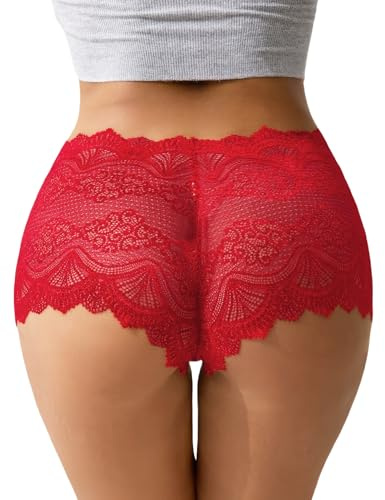 Culottes Françaises Femmes Plus Taille Dentelle String Coton Entrejambe sous-vêtements Brésiliens Hipster Culotte Sexy Dames Slips Bikini Strings Effrontés Rouge L
