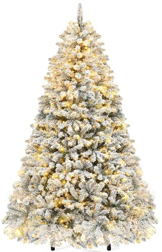 YITAHOME Albero di Natale artificiale da 228 cm, con neve e 550 luci LED bianco caldo, 1346 punte, pino realistico con facile piegatura e supporto in metallo, montaggio rapido per casa o lavoro, 228