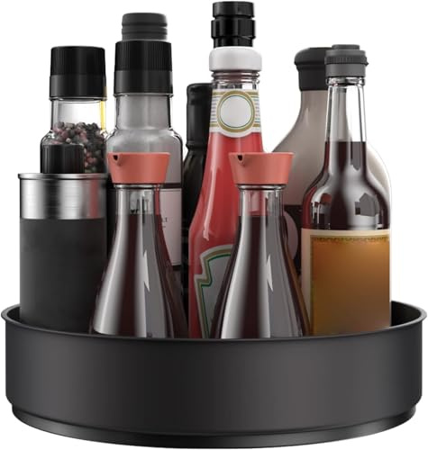 Drehbares gewürzregal, Drehteller Organizer,Lazy Susan | Für Küche, Bad, Arbeitsplatte, Abstellraum, Kühlschränken, Büro usw, 25,8 cm Drehbares tablett aus Stahl (schwarz)