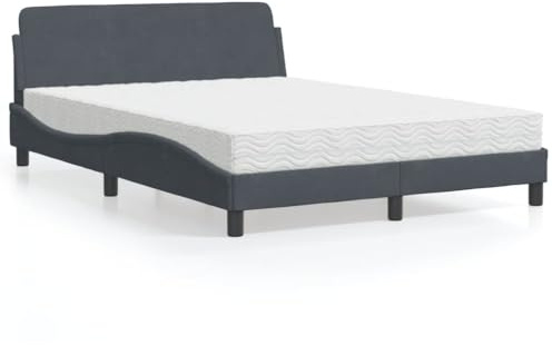 Teenpull Dover sammet sängram mörkgrå 140 x 190 cm med komfortskummadrass, vågformsdesign, stoppningshuvud för sovrum