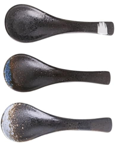 TOGEVAL 3 pièces Cuillères Soupe Japonaises Céramique Antidérapantes Multicolores pour Maison Ramen Dessert Riz Cadeau Maison Couleur Aléatoire Couleur Aléatoire