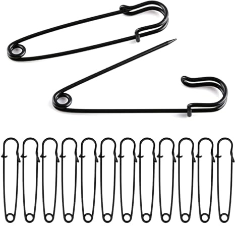 15 Pcs Large Safety Pins, 75mm /3 Inch Duty Safety Pins, Strong Heavy Duty Extra Large Black Safety Pin for Clothes, Safetypin for Fixed Blankets,Shawl for Thick Fabric,Leather,Crafts (black)