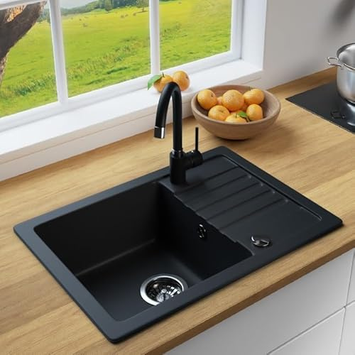 MIT ARMATUR LINDBERGH® Granit Spüle + kompl. Siphon und Imprägnierung mit Abtropffläche, Einbauspüle Küchenspüle Spülbecken - Verbundstoffe MADE IN GERMANY (SIM44 + Armatur 1-Galo)