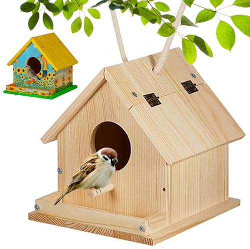 Vogelhaus-Set, Holz-Vogelhäuser zum Bemalen und Bauen, DIY-Vogelhaus-Sets mit Pinsel, Schraubendreher, Befestigungsschrauben, 6 Farben für Kinder ab 3 Jahren
