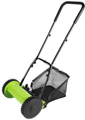 Rasenmäher Manuell Spindelmäher mit 23L Fangkorb, 300mm Schnittbreite, 12–45mm Einstellbare Schnitthöhe, Handrasenmäher mit 5 Messern, für Gehwege, Einfahrten, Innenhöfe, Parkbegrünungen