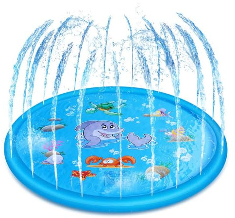 100CM Kids Splash Pad, Sprinkler Play Mat, Paddling Pool for Kids Dog, Sprinkle and Splash Water Play Mat, Summer Garden Beach Outdoor Spray Water Mat for Girls Boy Dog, Water Toy Gifts