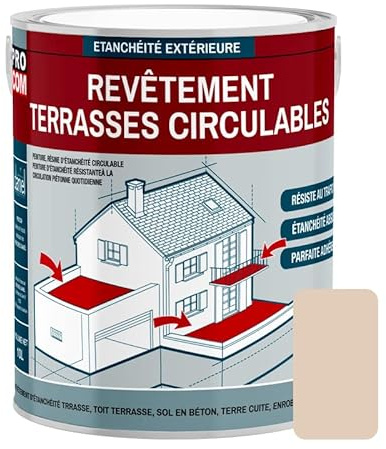 PRO COM Peinture, résine d'étanchéité imperméabilisation terrasse circulable, balcon, sols extérieurs, béton, plusieurs coloris 2.5 litres