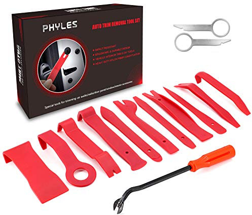 PHYLES 14PCS Herramienta de Desmontaje, Coche Herramientas Kit para Desmontar el Salpicadero Radio Coche Panel Frontal (Rojo)